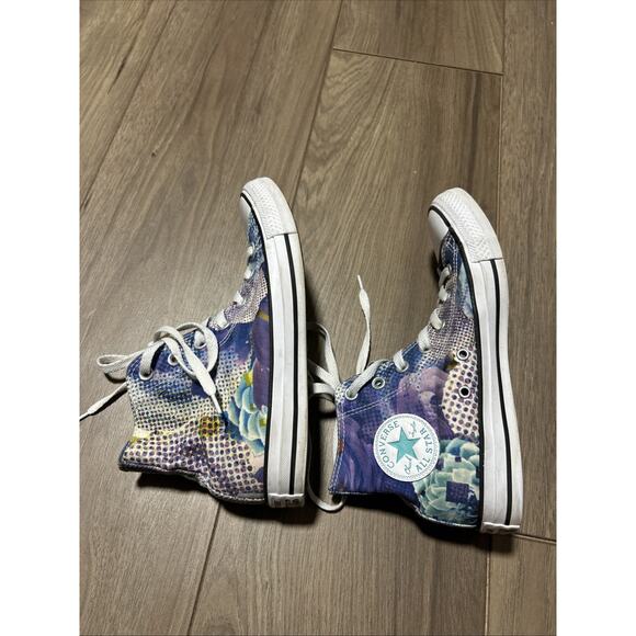 Converse Shoes Womens 8 Purple Blue Flowers Chuck Taylor High Top Sneakers - Picture 3 of 7